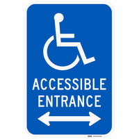 Lavex "Handicapped Parking / Accessible Entrance" Two-Way Arrow Engineer-Grade Reflective Blue Aluminum Sign - 12" x 18"