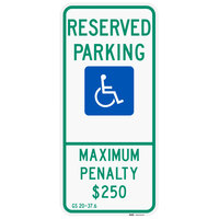 Lavex "Handicapped Reserved Parking / Maximum Penalty $250" High Intensity Prismatic Reflective Green / Blue Aluminum Sign - 12" x 26"