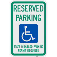 Lavex "Handicapped Reserved Parking / State Disabled Parking Permit Required" High Intensity Prismatic Reflective Green / Blue Aluminum Sign - 12" x 18"