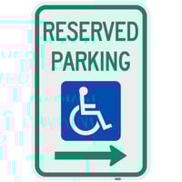 Lavex "Handicapped Reserved Parking" Right Arrow Diamond Grade Reflective Green / Blue Aluminum Sign - 12" x 18"