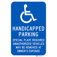 Lavex "Handicapped Parking / Special Plate Required" Engineer-Grade Reflective Blue Aluminum Sign - 12" x 18"