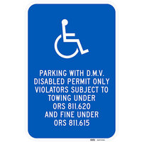 Lavex "Handicapped Parking With D.M.V. Disabled Permit Only" Diamond Grade Reflective Blue Aluminum Sign - 12" x 18"