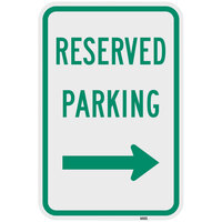 Lavex "Reserved Parking" Right Arrow Engineer-Grade Reflective Green Aluminum Sign - 12" x 18"