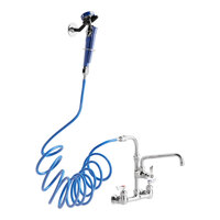 Waterloo 2.6 GPM Wall-Mounted Pet Grooming / Utility Faucet with 8" Centers, 9' Coiled Hose, and 10" Add-On Faucet