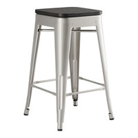 Lancaster Table & Seating Alloy Series Silver Indoor Backless Counter Height Stool with Black Wood Seat