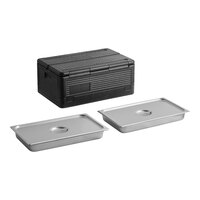 CaterGator Dash Black Flip Down Top Loading EPP Insulated Food Pan Carrier with (2) Full-Size Stainless Steel Food Pans/Lids , 8" Deep Full-Size Pan Max Capacity