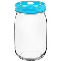 Acopa Rustic Charm 16 oz. Drinking Jar with Blue Metal Lid with Straw Hole - 12/Case