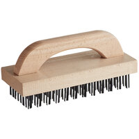 Choice 9 3/8" x 3 3/4" Wooden Butcher Block Brush with Steel Bristles