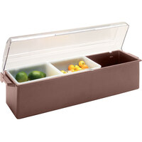 Vollrath 4742-01 Traex® Kondi-Keeper™ 3-Compartment Brown Plastic Condiment Bar with (3)1-Quart Inserts