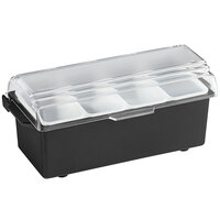 Vollrath 4741-06 Traex® Kondi-Keeper™ 4-Compartment Black Plastic Condiment Bar with (4) 1-Pint Inserts