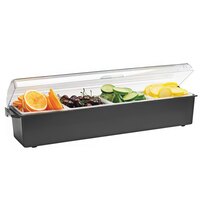 Vollrath 4745-06 Traex® Kondi-Keeper™ 4-Compartment Black Plastic Condiment Bar with (4) 1-Quart Inserts