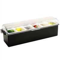 Vollrath 4743-06 Traex® Kondi-Keeper™ 6-Compartment Black Plastic Condiment Bar with (6) 1-Pint Inserts