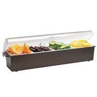 Vollrath 4745-01 Traex® Kondi-Keeper™ 4-Compartment Brown Plastic Condiment Bar with (4) 1-Quart Inserts