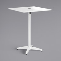 Lancaster Table & Seating 32" x 32" White Powder-Coated Aluminum Bar Height Outdoor Table with Umbrella Hole