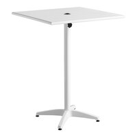 Lancaster Table & Seating 32" x 32" White Powder-Coated Aluminum Bar Height Outdoor Table with Umbrella Hole