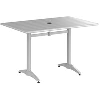 Lancaster Table & Seating 32" x 48" Silver Powder-Coated Aluminum Dining Height Outdoor Table with Umbrella Hole