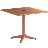 Lancaster Table & Seating 36" x 36" Brown Powder-Coated Aluminum Dining Height Outdoor Table with Umbrella Hole