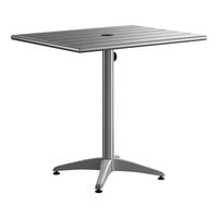 Lancaster Table & Seating 24" x 32" Gray Powder-Coated Aluminum Dining Height Outdoor Table with Umbrella Hole