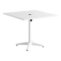 Lancaster Table & Seating 36" x 36" White Powder-Coated Aluminum Dining Height Outdoor Table with Umbrella Hole