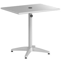 Lancaster Table & Seating 24" x 32" Silver Powder-Coated Aluminum Dining Height Outdoor Table with Umbrella Hole