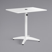 Lancaster Table & Seating 24" x 32" White Powder-Coated Aluminum Dining Height Outdoor Table with Umbrella Hole