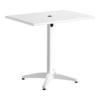Lancaster Table & Seating 24" x 32" White Powder-Coated Aluminum Dining Height Outdoor Table with Umbrella Hole