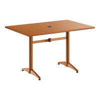Lancaster Table & Seating 32" x 48" Brown Powder-Coated Aluminum Dining Height Outdoor Table with Umbrella Hole