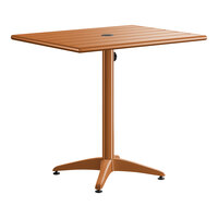 Lancaster Table & Seating 24" x 32" Brown Powder-Coated Aluminum Dining Height Outdoor Table with Umbrella Hole
