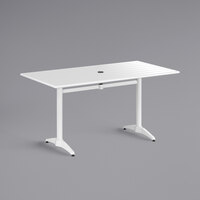 Lancaster Table & Seating 32" x 60" White Powder-Coated Aluminum Dining Height Outdoor Table with Umbrella Hole