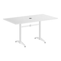 Lancaster Table & Seating 32" x 60" White Powder-Coated Aluminum Dining Height Outdoor Table with Umbrella Hole