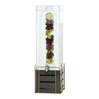 Cal-Mil 22090-3INF-90 Empire 3 Gallon Square Beverage Dispenser with Infusion Chamber and Black / Gold Metal Base - 10" x 8 1/2" x 24 3/4"