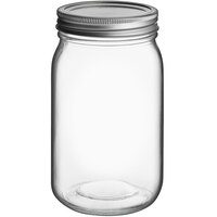 Choice 32 oz. Quart Wide Mouth Glass Canning / Mason Jar with Silver Metal Lid and Band - 12/Pack