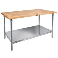 John Boos & Co. HNS11 Wood Top Work Table with Galvanized Base and Adjustable Undershelf - 30" x 72"