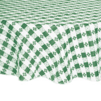 Intedge 90" Round Green Gingham Vinyl Table Cover with Flannel Back