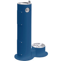 Zurn Elkay LK4400DBBLU Blue Non-Filtered Outdoor Pedestal Drinking Fountain with Pet Station - Non-Refrigerated