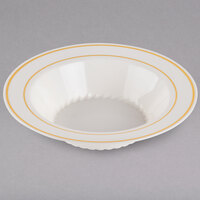 Fineline Silver Splendor 512-BO Bone / Ivory 12 oz. Plastic Soup Bowl with Gold Bands - 150/Case