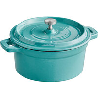 Valor 16 oz. Aqua Sky Enameled Mini Cast Iron Pot with Cover