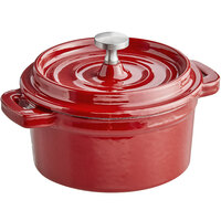 Valor 8 oz. Cranberry Apple Enameled Mini Cast Iron Pot with Cover