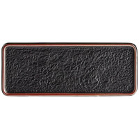 Acopa Heika 11 7/16" x 4 1/2" Black Matte Textured Rectangular Flat Stoneware Plate - 12/Case