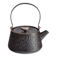 Acopa Heika 24 oz. Black Matte Textured Stoneware Teapot with Lid