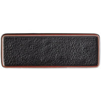 Acopa Heika 12 3/8" x 4 1/2" Black Matte Textured Rectangular Flat Stoneware Plate - 12/Case