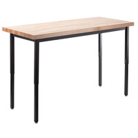 National Public Seating HDT3-2436B 24" x 36" Adjustable Height Black Frame Heavy-Duty Utility Table with Maple Butcher Block Top