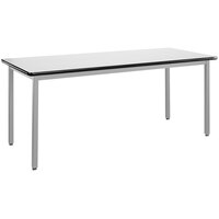 National Public Seating HDT9-2496W 24" x 96" Fixed Height Gray Frame Utility Table with High-Pressure Laminate Whiteboard Top