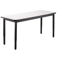 National Public Seating HDT3-1860W 18" x 60" Adjustable Height Black Frame Utility Table with High-Pressure Laminate Whiteboard Top