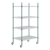 Regency+ 24" x 36" Green Epoxy Polymer Drop Mat 4-Shelf Kit with 64" Posts and Casters