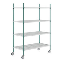Regency+ 24" x 48" Green Epoxy Polymer Drop Mat 4-Shelf Kit with 64" Posts and Casters