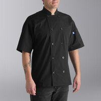 Uncommon Chef Delray Pro Vent 0421 Unisex Lightweight Black Customizable Short Sleeve Chef Coat with Mesh Back - 5XL