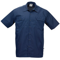 Mercer Culinary M60250BK Metro Edge Unisex Navy Customizable Blue Short Sleeve Brewer / Work Shirt - 5X