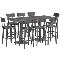 Lancaster Table & Seating Industrial 30" x 72" Slate Gray Finish Solid Wood Live Edge Bar Height Table with 8 Bar Stools