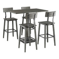 Lancaster Table & Seating Industrial 30" x 48" Slate Gray Finish Solid Wood Live Edge Bar Height Table with 4 Bar Stools